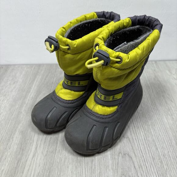 Kids Sorel Boots Short Winter Waterproof Size 11 Lime Green Gray - Picture 1 of 10